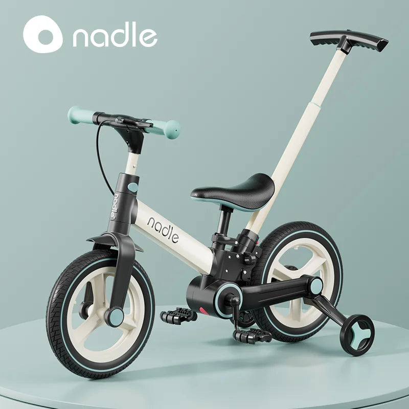 4-in-1 Kids Balance Bike with Training Wheels & Push Handle, Lightweight Foldable Toddler Bike for 2-6 Years Old Boys Girls