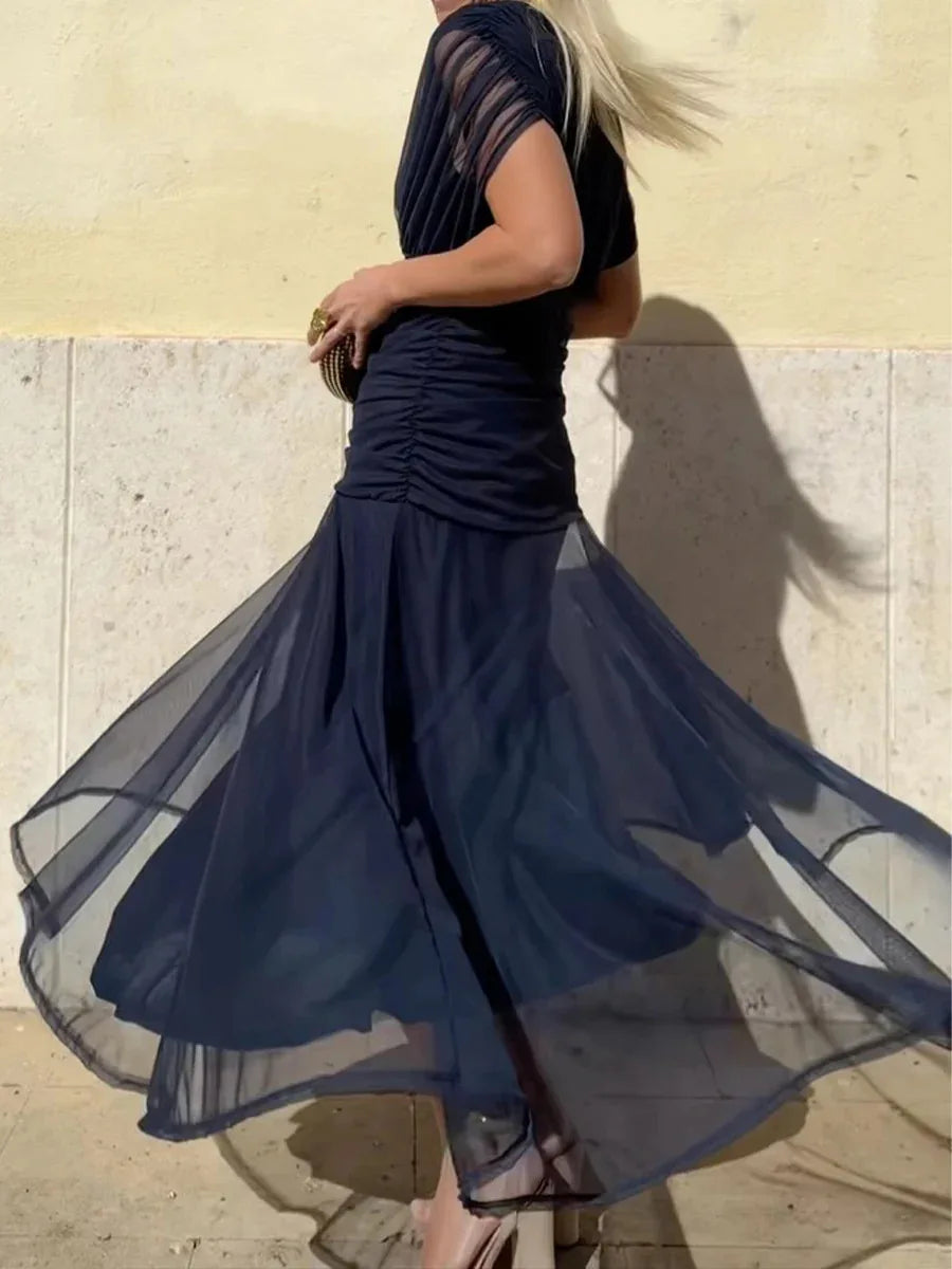 Abito Midi Estivo da Donna con Stampa in Rete e Spalline Sottili, Casual per Feste, Taglie EU e US