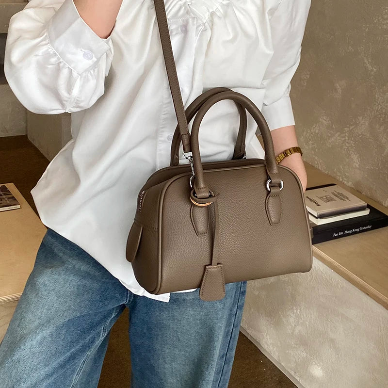 Borse a Mano Vsper Mini Bowling per Donna, in Pelle PU con Motivo Lychee, Borsa a Tracolla Monocolore, Borsa di Lusso Firmata