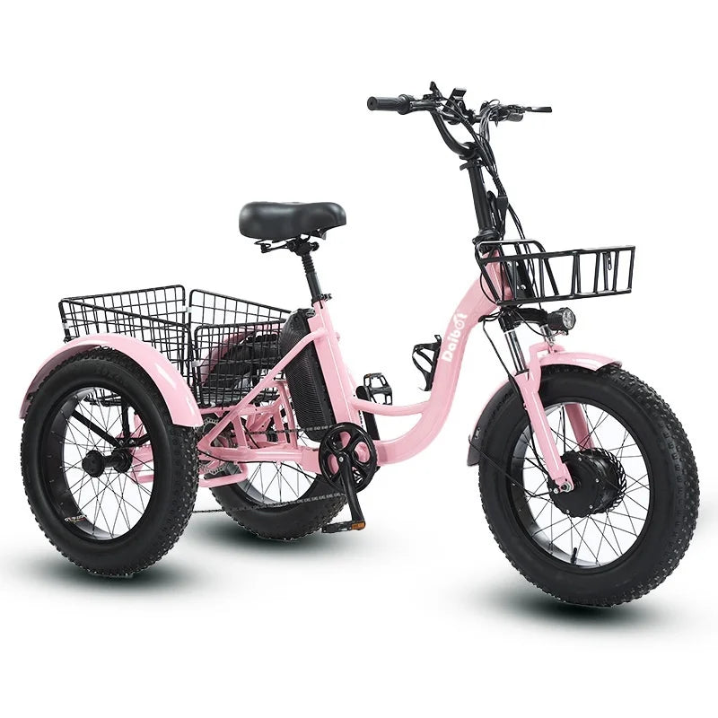 Triciclo eléctrico para adultos 3 ruedas 500W 48V Fat Tire Bicicleta eléctrica de carga para damas Batería extraíble impermeable y antirrobo