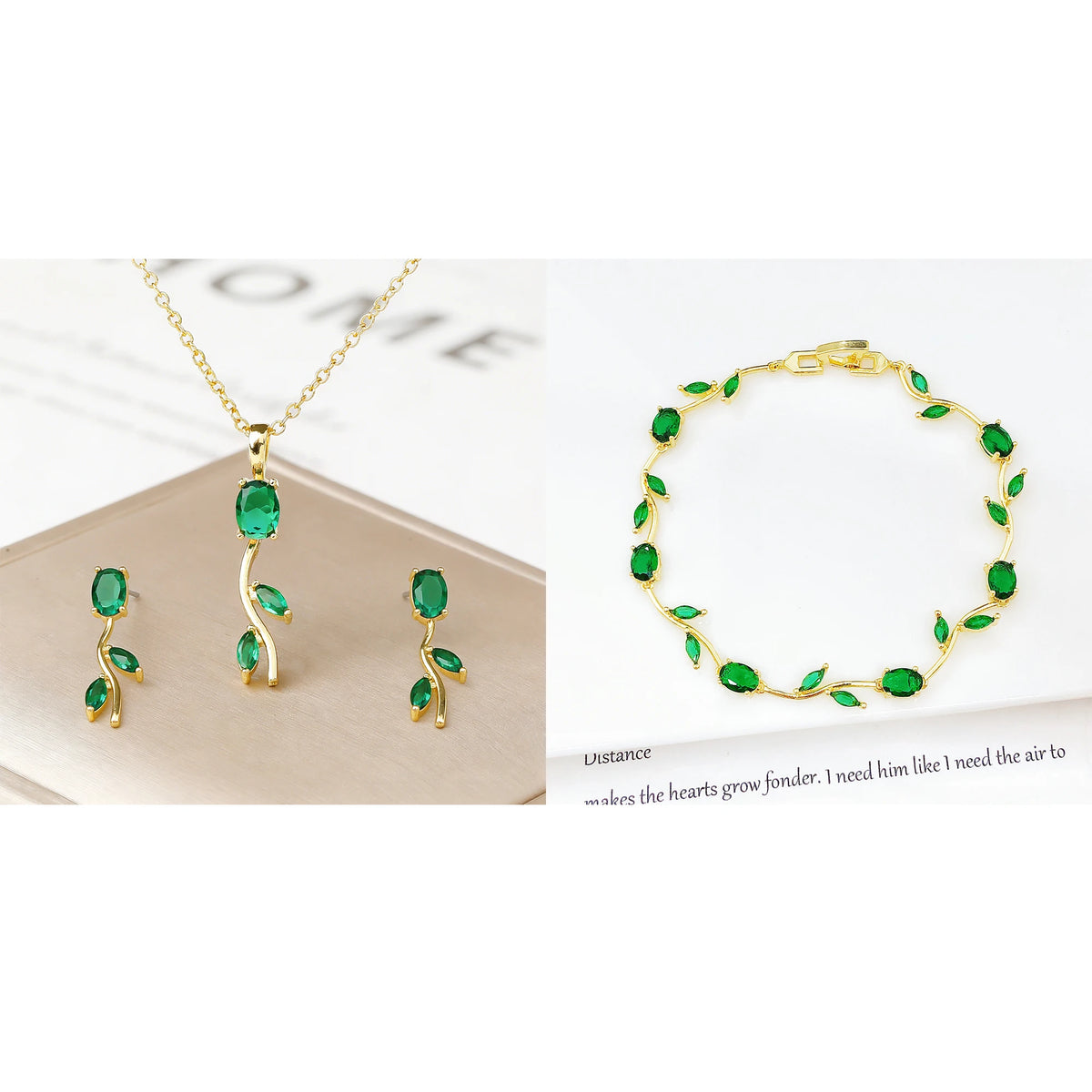 Set di Gioielli 3 Pezzi Lussuoso con Bracciale, Collana e Orecchini a Foglia, Vite e Fiore in Cristallo e Strass, Colorato e di Tendenza, per Donna, Regalo per Feste