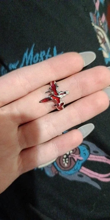 Anillos ajustables estéticos de corazón de cristal rojo irregular de apertura nueva para mujer, anillo gótico de araña animal, joyería creativa