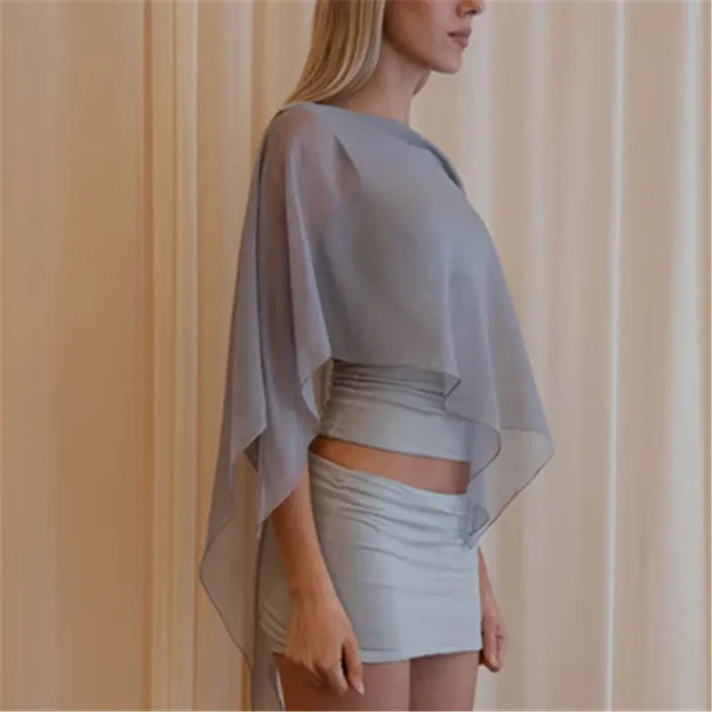 Poncho Trasparente per Donne, Scialle Asimmetrico in Rete, Mantella in Chiffon Trasparente, Copricostume per Abiti da Sera e Matrimoni