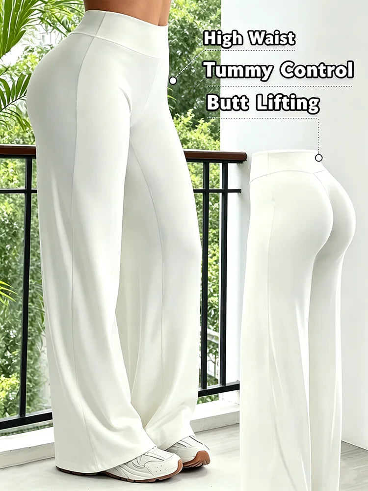 Pantaloni Bianchi a Gamba Larga da Donna, Pantaloni a Vita Alta per Corsa, Adatti per Fitness, Pendolarismo Casual, Yoga e Uso Quotidiano