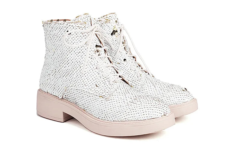 Donna Autunno Inverno Stivaletti 2024 Tendenza Comfort Casual Hip-Hop Scarpe da ballo con paillettes Club Party Donna Stivaletti stringati