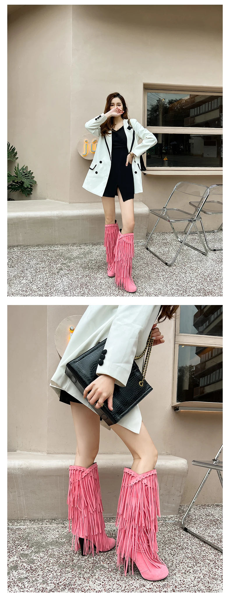2022 primavera nuovo tacco alto con scollo a v con frange stivali da donna punta tonda impermeabile moda Sexy Set di piedi stivali da principessa