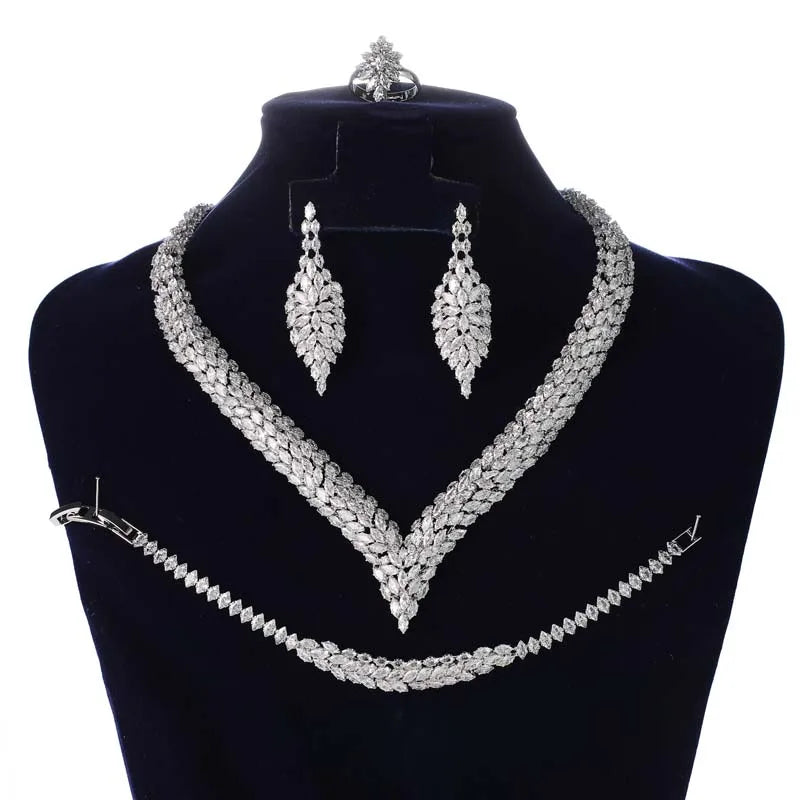 HADIYANA Set di gioielli donna lussuoso abito elegante accessori per gioielli BN8786 ornamento da sposa di lusso con zirconi cubici