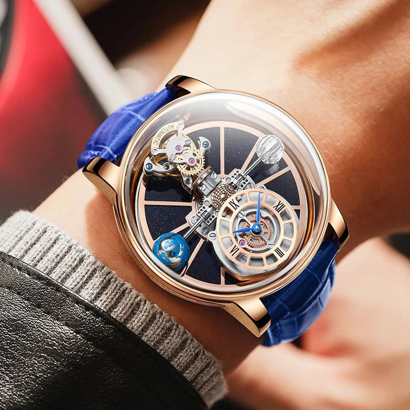 2024 HAEMMER Astronomia Orologio da uomo Custodia trasparente Design Orologio al quarzo in pelle da uomo Regolazione del tempo Jacob Relogio Impermeabile