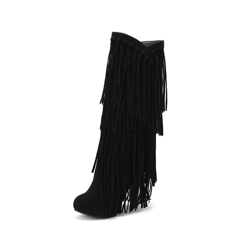 2022 primavera nuovo tacco alto con scollo a v con frange stivali da donna punta tonda impermeabile moda Sexy Set di piedi stivali da principessa