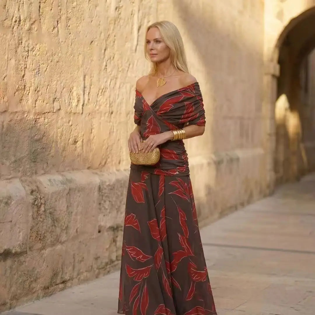 Abito Midi Estivo da Donna con Stampa in Rete e Spalline Sottili, Casual per Feste, Taglie EU e US