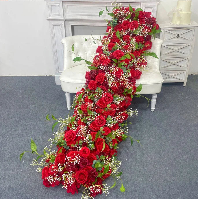 5D Luxury Artificial Flowers Wedding Decoration Table Long Runner Flower Row Floral Backdrop Arrangement Wall Arch Decor Props