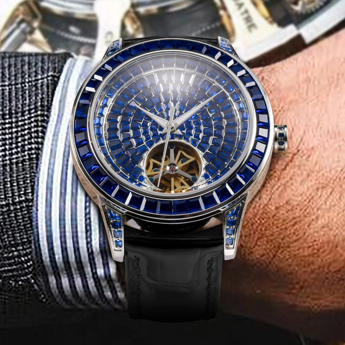 PINDU Design NUOVO Orologio Meccanico da Uomo 42MM con Quadrante Diamantato, Acciaio Inossidabile, Impermeabile, Automatico, Lusso di Alta Gamma