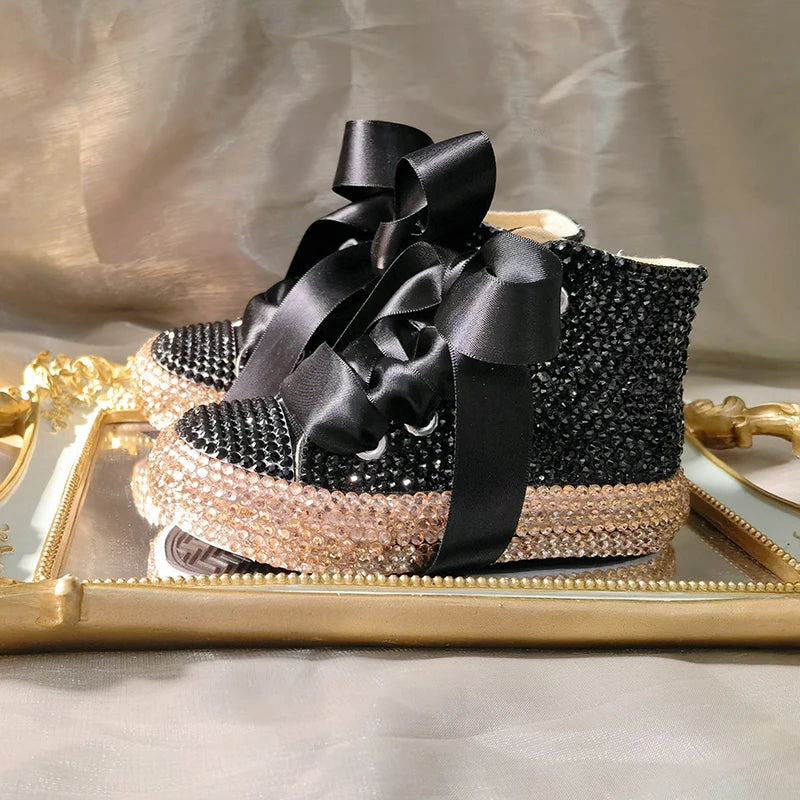 Scarpe da ginnastica Dollbling con strass scintillanti e cristalli, rosse, in tela, per Natale, matrimonio, damigella d'onore, prima comunione