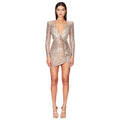 Gonna da donna con paillettes a maniche lunghe con scollo a V profondo Temperamento Abito aderente con bordo arricciato a pieghe Abito estivo da donna