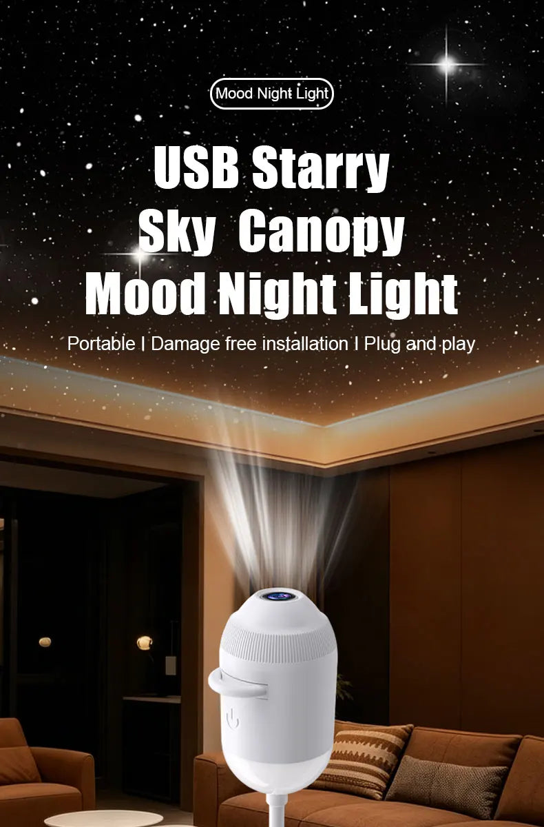 Explosive USB Starry Sky Projection Light for Car Interior, Home, Bedroom, Nightlight, Romantic Galaxy Atmosphere Light