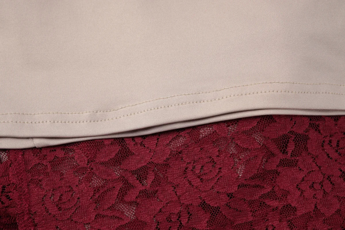 CHNMR Abito Cheongsam Sexy in Pizzo Rosso Senza Maniche, Vestito Lungo Aderente con Scollo a Goccia, Abito da Sera per Feste e Cerimonie, Abbigliamento Formale da Donna
