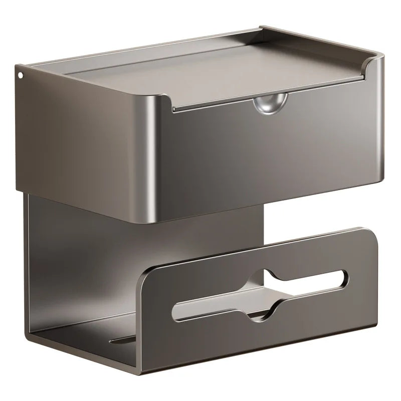 Space aluminum tissue box toilet paper rack perforation-free wall removable multi-functional integrated tissue rack