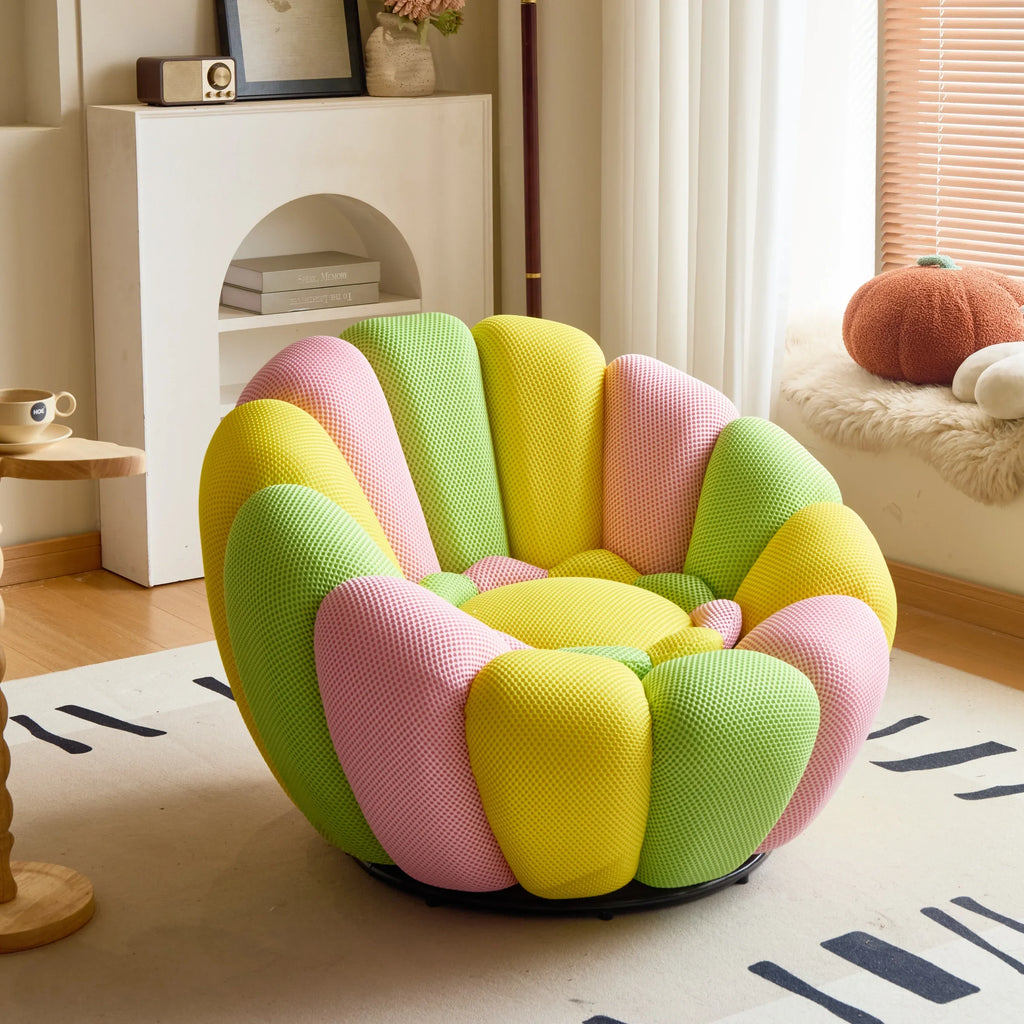 Nordic Cream Pumpkin-shape Lazy Sofa Chair, Rotating Creative Colorful Seat Can Lie Down and Sleep for Living Room Balcony Small