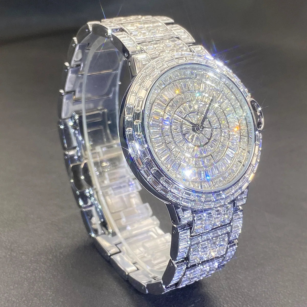PLADEN Orologio di Lusso Quadrato con Diamanti Incastonati, Cinturino in Acciaio Lucido e Confezione Regalo, Impermeabile, Orologio da Uomo Stile Hip-Hop