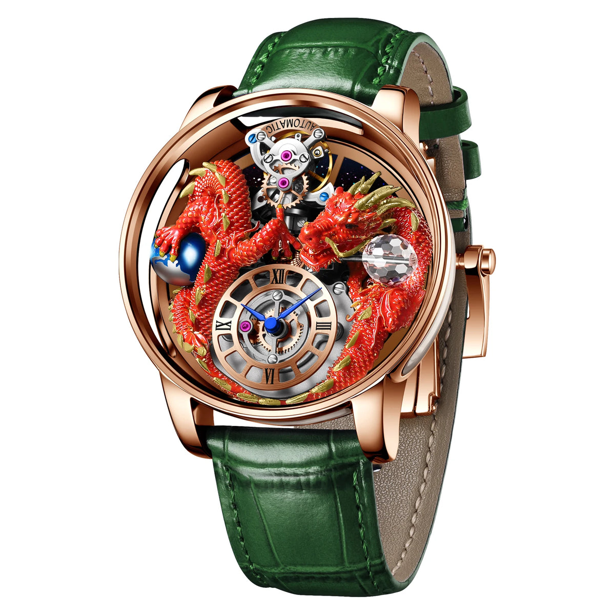 2024 PINDUCelestial Series orologio da uomo Traditionnelle Artisanat Dragon orologio al quarzo specchio curvo orologio dal Design completamente trasparente