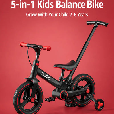 4-in-1 Kids Balance Bike with Training Wheels & Push Handle, Lightweight Foldable Toddler Bike for 2-6 Years Old Boys Girls
