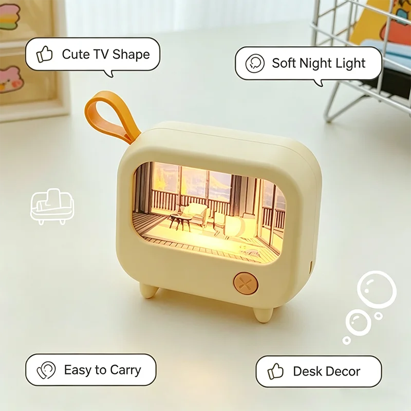 TV Painting Night Light Led Cute Child Learning Table Lamp Room Home Decoration Atmosphere Lighting Mini Desktop Birthday Gift