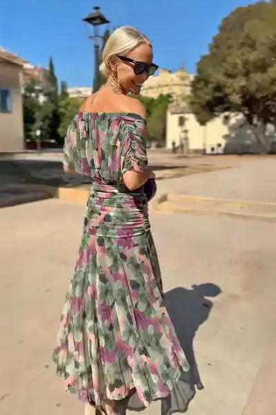 Abito Midi Estivo da Donna con Stampa in Rete e Spalline Sottili, Casual per Feste, Taglie EU e US
