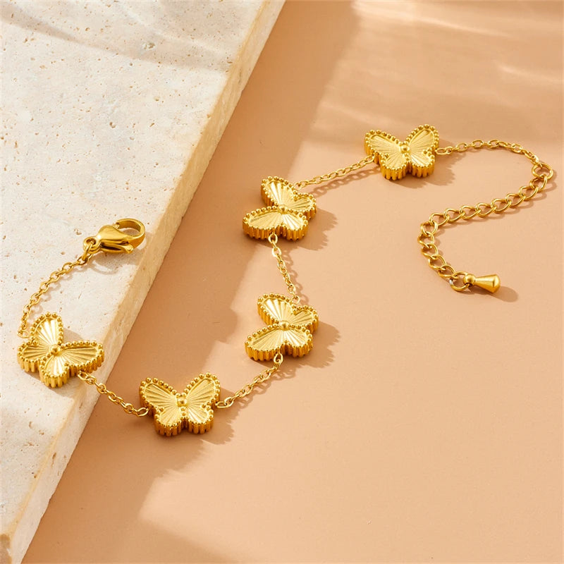 DIEYURO Acciaio inossidabile 316L dorato elegante conchiglia bianca serie farfalla set collana orecchini braccialetto gioielli di tendenza regalo