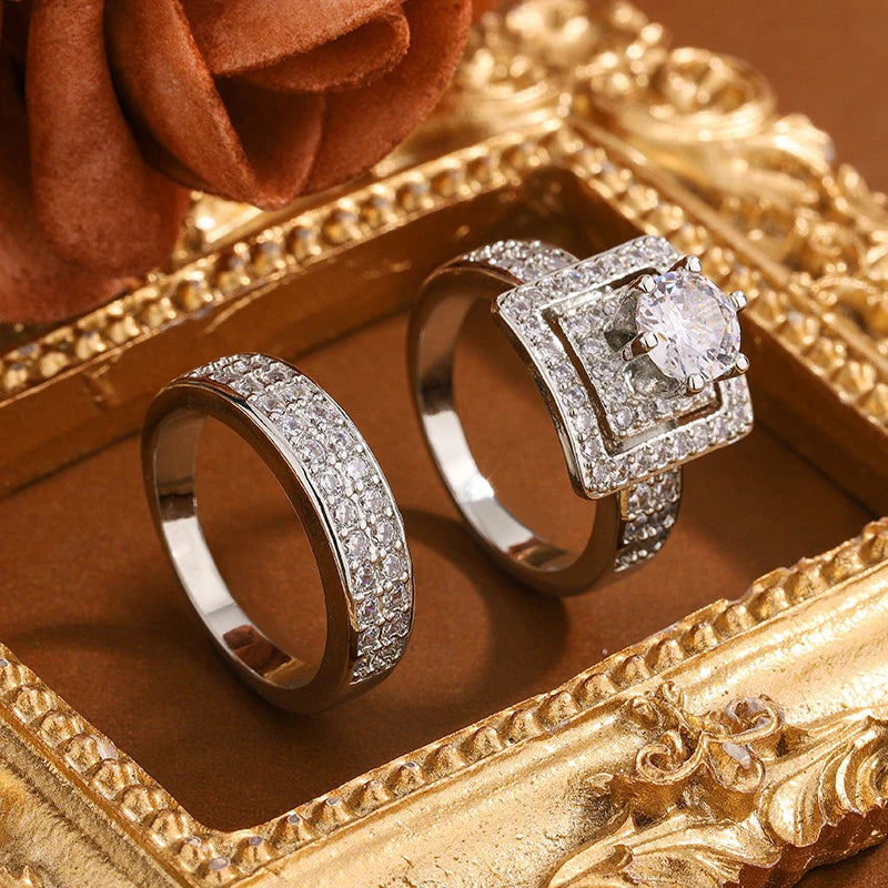 Anello da Donna Lussuoso in Argento 925 Placcato Rodio con Doppia Zirconia - Anello per Matrimonio, Sposa, Proposta - Regalo di Anniversario