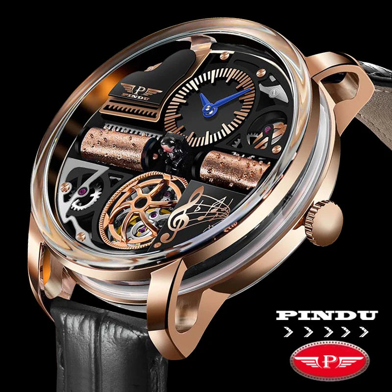 PINDU Design Nuovo Orologio Meccanico di Lusso da Uomo in Acciaio Inossidabile con Vetro Zaffiro Movimento M2791B Impermeabile 50M Automatico