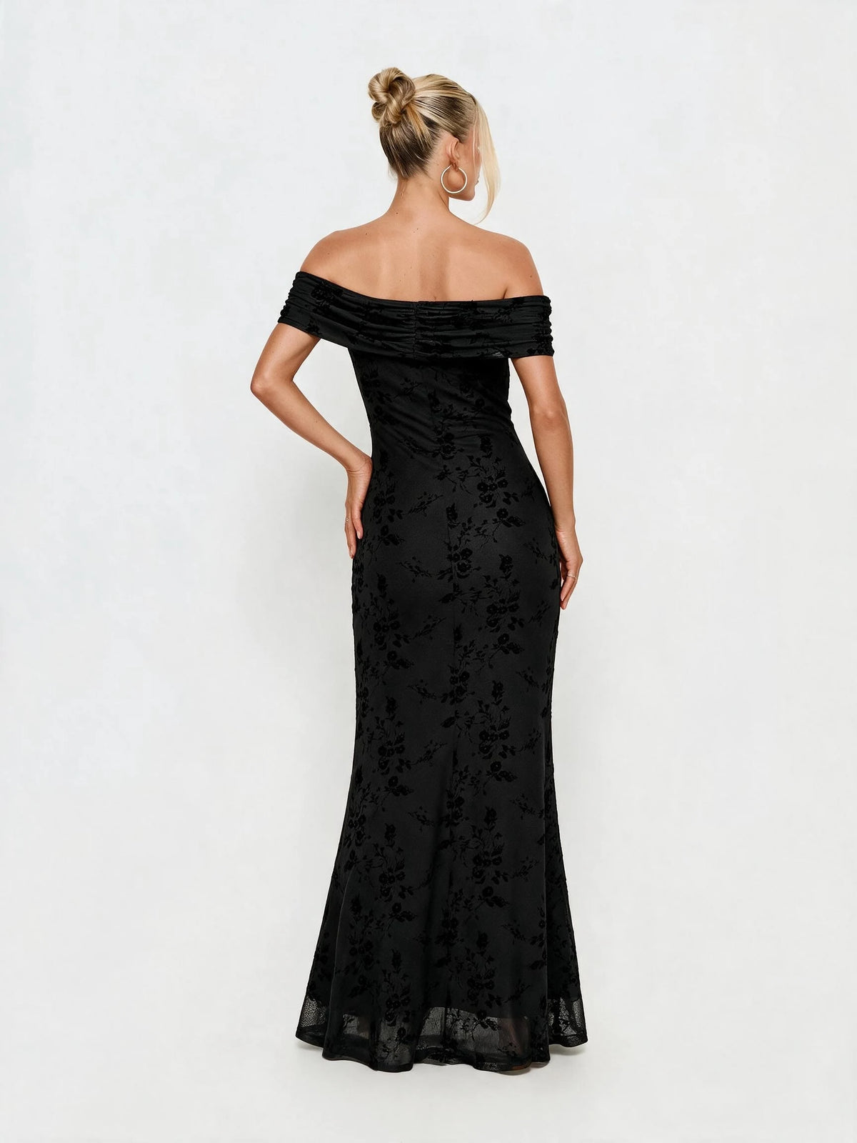 Abito lungo da donna a spalle scoperte con stampa floreale, elegante abito a sirena arricciato, abito aderente estivo da sera per feste, per signore.