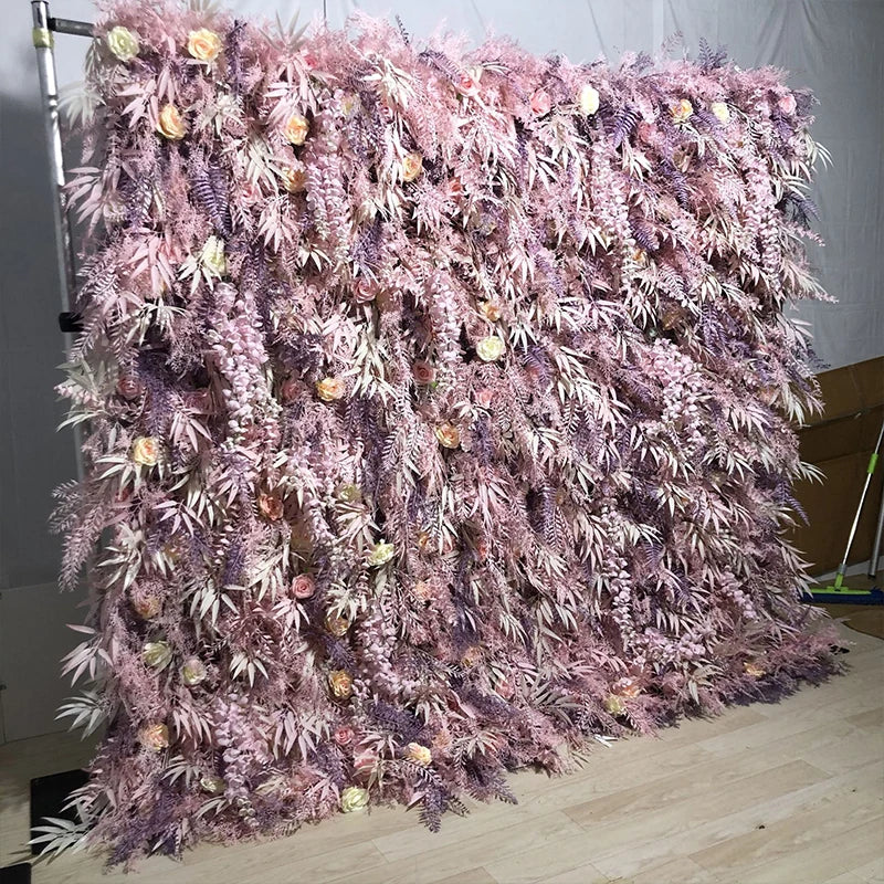 New 5D pink Feather Fabric Flower Wall Wedding Backdrop Decor Cloth Green Plants Wall Birthday Party Event Props Window Display