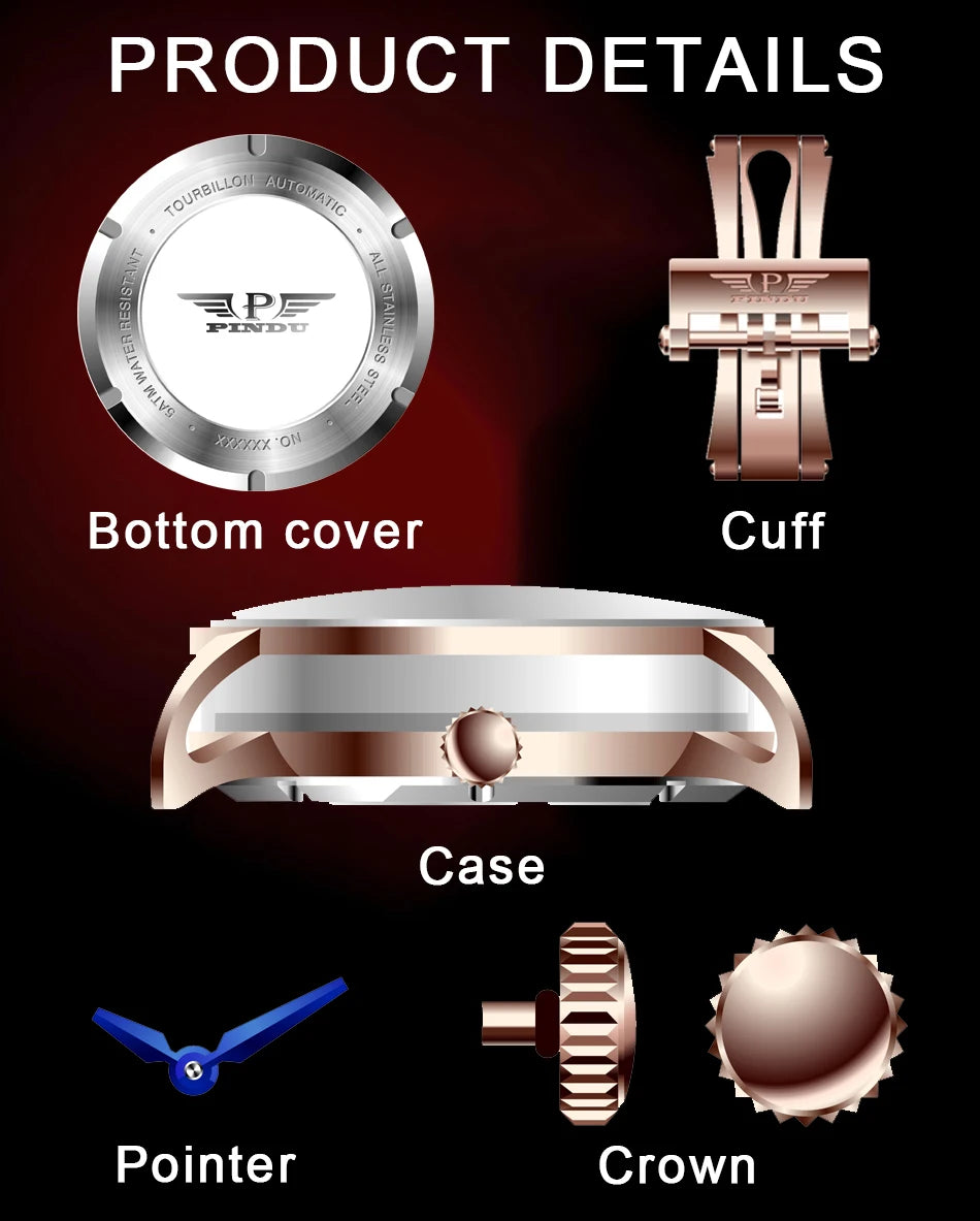 PINDU Design Nuovi orologi di lusso da uomo Business Fashion Orologi da polso meccanici automatici Orologio da uomo impermeabile Reloj Hombre P6655
