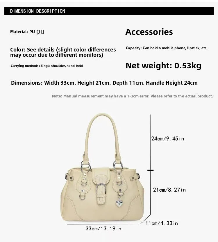 Borsa a Tracolla alla Moda Nuovo Stile 2026, Borsa a Mano Semplice per il Pendolarismo, Versatile con Elementi Rivetto Tinta Unita, Stile Coreano