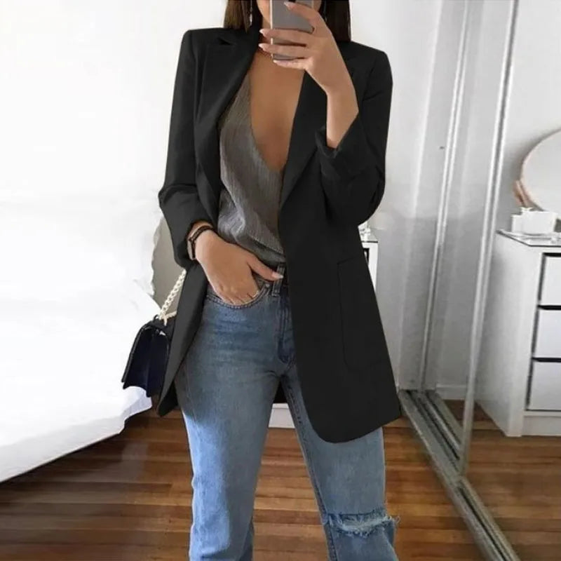 Blazer da Donna 2026 Nuovi Modelli a Maniche Lunghe Bianco Nero, Giacca Slim con Colletto a Risvolto, Blazer Femminile Q5596