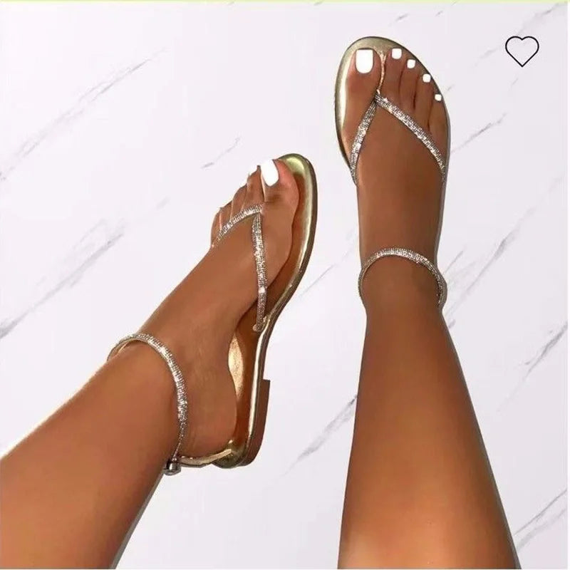 Sandali infradito da donna con strass, stile europeo e americano, punta tonda, sexy, aperti, da spiaggia, casual, estivi