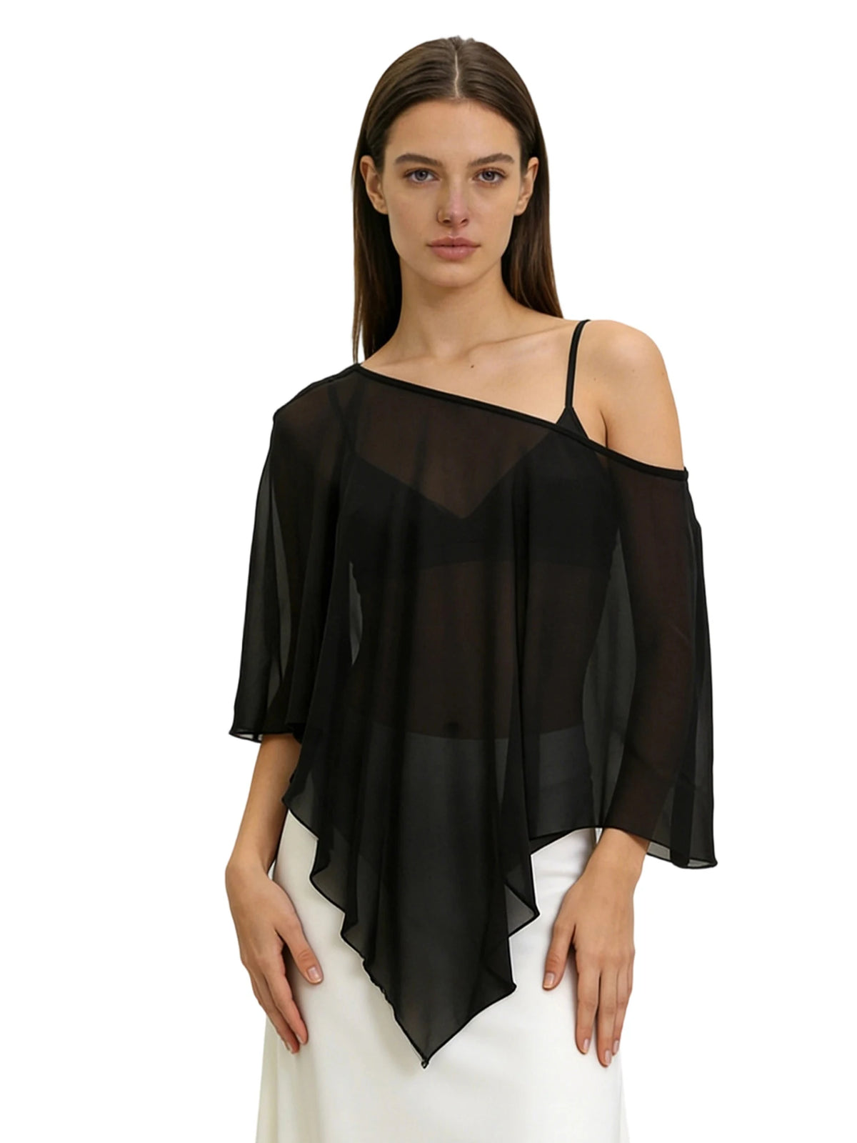 Poncho Trasparente per Donne, Scialle Asimmetrico in Rete, Mantella in Chiffon Trasparente, Copricostume per Abiti da Sera e Matrimoni