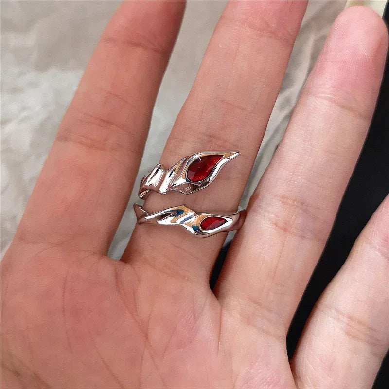 Anillos ajustables estéticos de corazón de cristal rojo irregular de apertura nueva para mujer, anillo gótico de araña animal, joyería creativa
