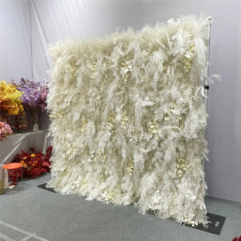New 5D pink Feather Fabric Flower Wall Wedding Backdrop Decor Cloth Green Plants Wall Birthday Party Event Props Window Display