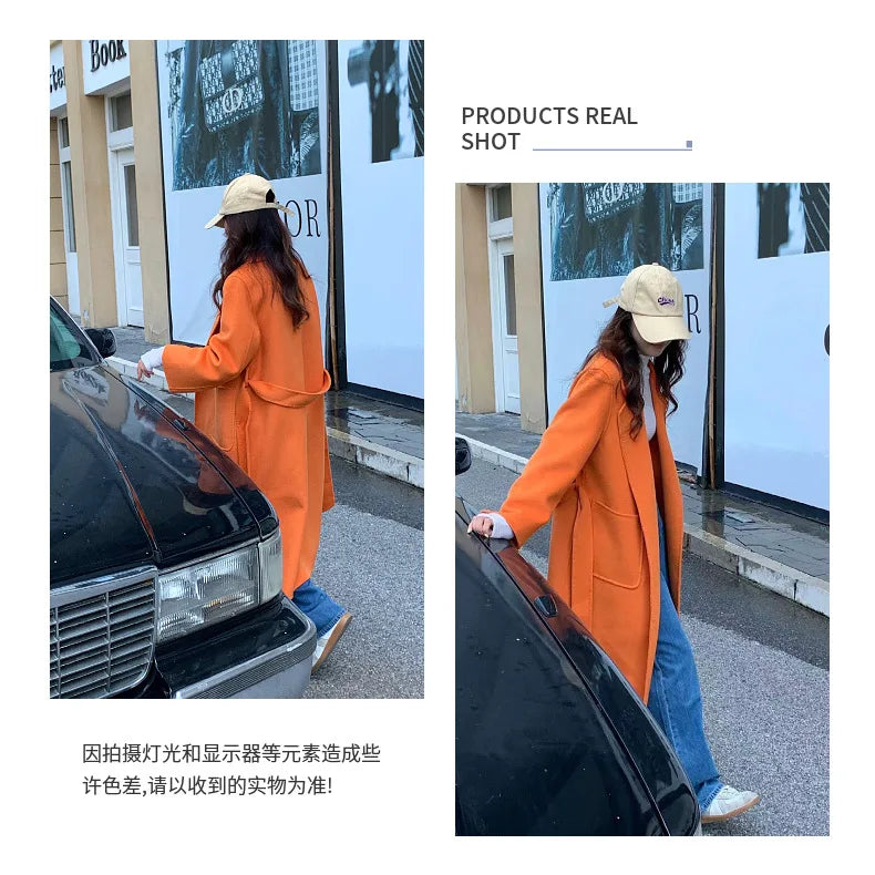 2024 Donne di Inverno di Lusso Fatti A Mano Cappotti di Lana Double Face 100% X-Lunghi Cappotti di Design Coreano Delle Donne Della Tuta Sportiva Cappotti Rosa