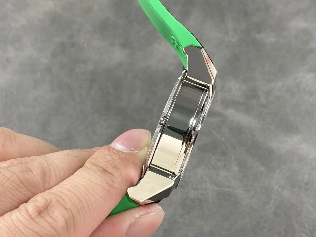 Orologio Meccanico Automatico Sportivo con Quadrante Scheletrato, Ghiera Verde e Cinturino in Silicone