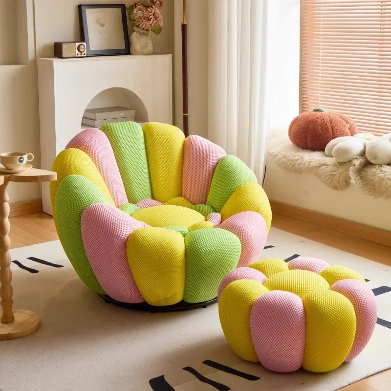 Nordic Cream Pumpkin-shape Lazy Sofa Chair, Rotating Creative Colorful Seat Can Lie Down and Sleep for Living Room Balcony Small