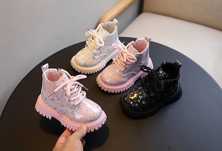 Stivali autunnali per bambini piattaforma Glimmer a stella stivali per bambini belli per il tempo libero moda Unisex alla caviglia-scarpe comode per ragazze dei ragazzi 21-30