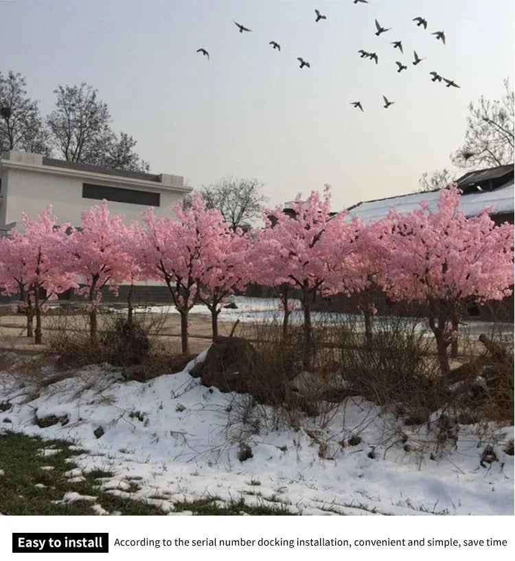 Romantic Simulation cherry tree double layer blooming cherry large plant cafe hotel shopping mall floor Decor props fake tree