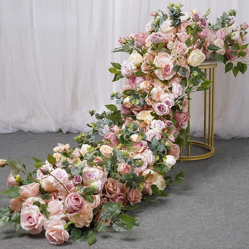 Artificial Rose Peony Green Plant Floral Wedding Decoration Flower Row Table Runner Arrangement Party Stage Decor Sofa Props
