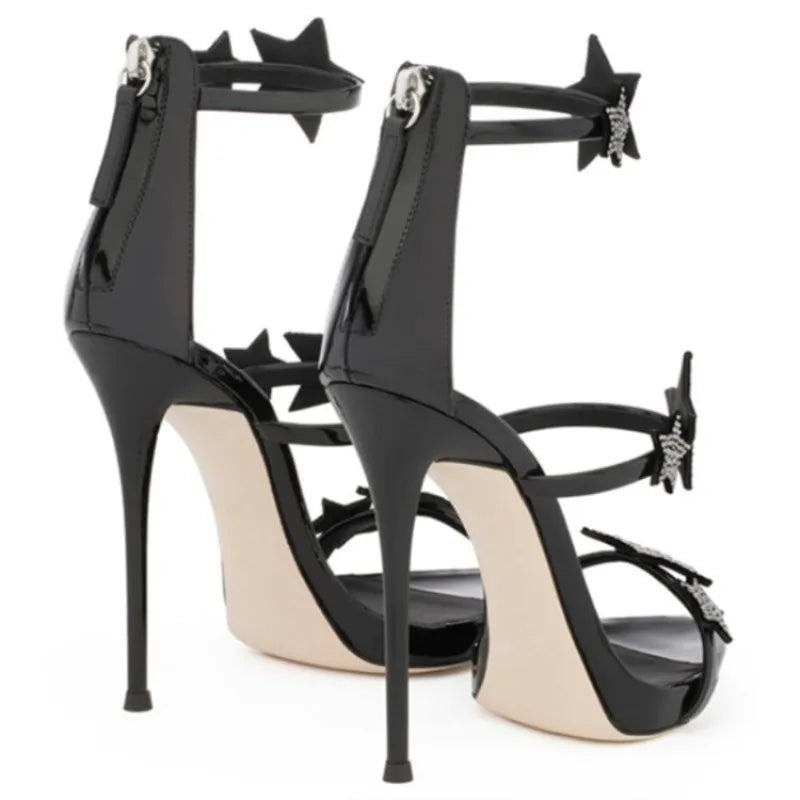 Nuovi Sandali Estivi da Donna con Diamanti e Bottoni a Stella, Tacchi a Spillo, Scarpe da Sposa Sexy con Punta Aperta, Tacchi Sottili, Calzature di Lusso di Nicchia