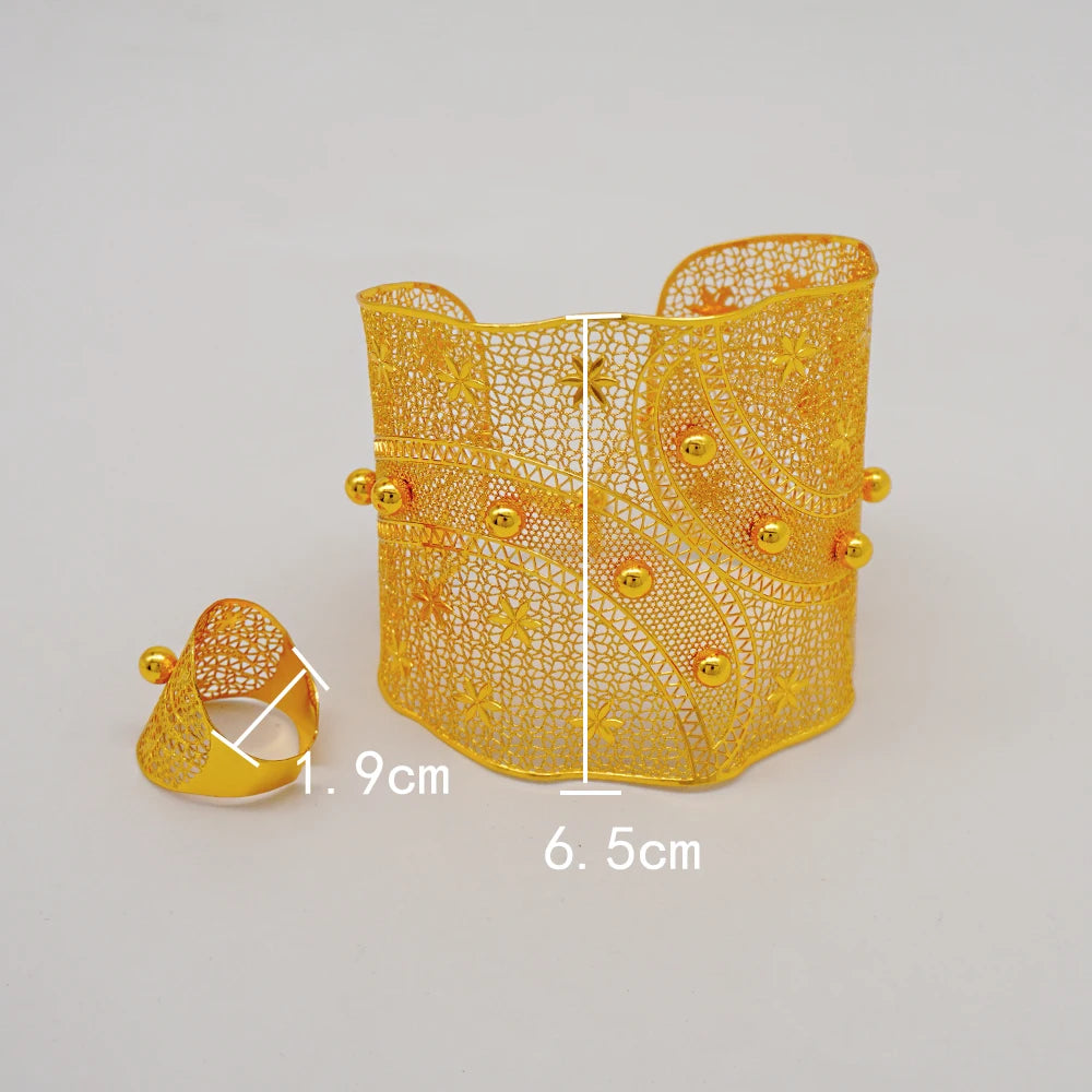 Bracciale color oro Dubai con anello per donna Bracciale con polsino a catena con ciondoli Bracciale indiano Arabo Francia Regali di gioielli da sposa