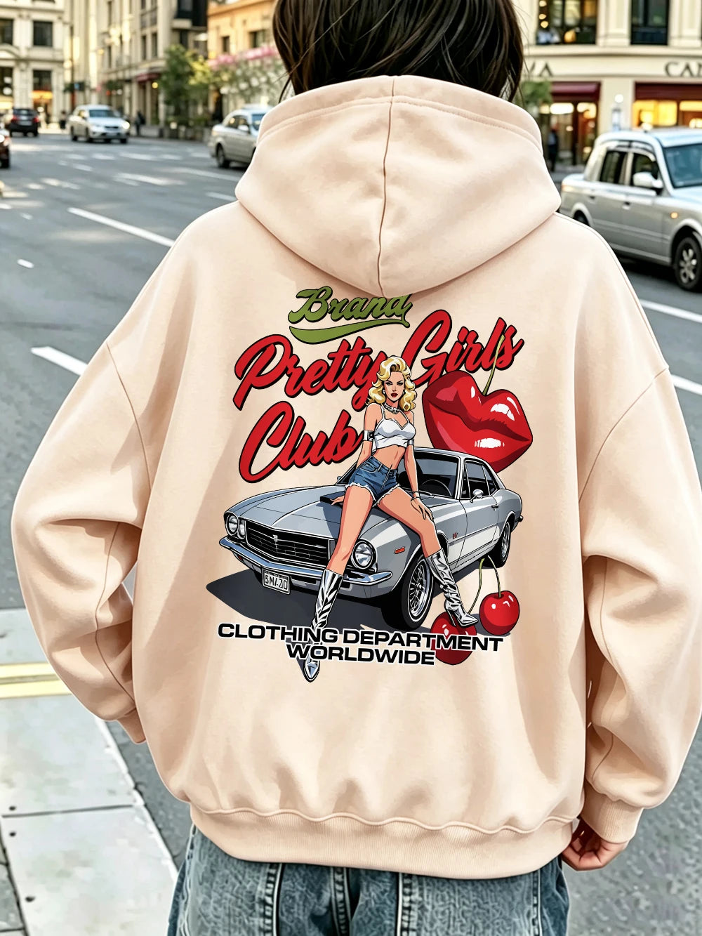 Felpe con Cappuccio Stampate Pretty Girls Club, Pullover Caldi in Pile Sportivi da Jogging per Donne, Felpe Invernali Larghe, Abbigliamento Casual con Tasche