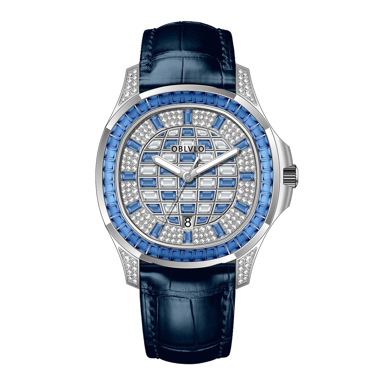 Orologio Quadrato di Lusso da Uomo OBLVLO con Movimento Meccanico Automatico, Diamanti Rosa, Cinturino in Silicone, Impermeabile FM-DSL