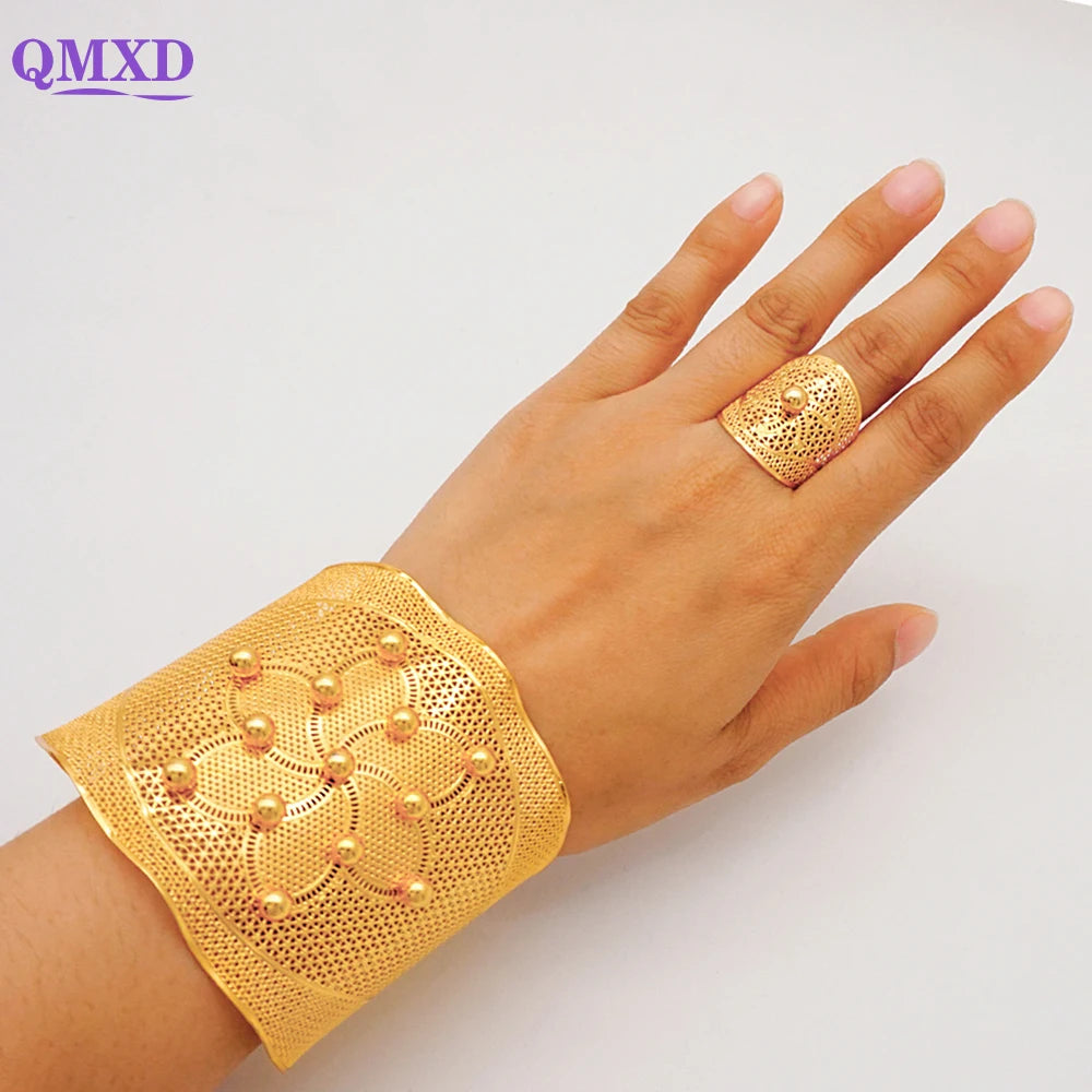 Bracciale color oro Dubai con anello per donna Bracciale con polsino a catena con ciondoli Bracciale indiano Arabo Francia Regali di gioielli da sposa